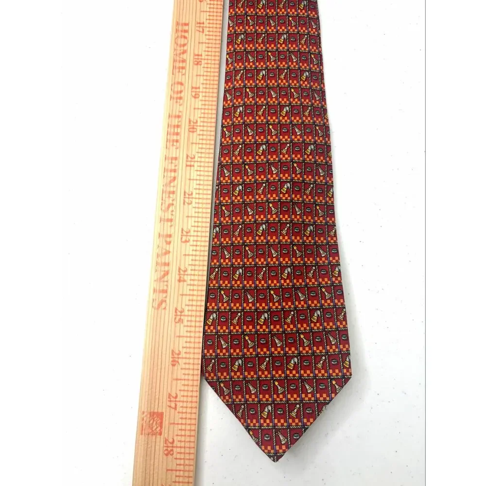 Salvatore Ferragamo Chess Piece Print 100% Silk Necktie Made in Italy Designer